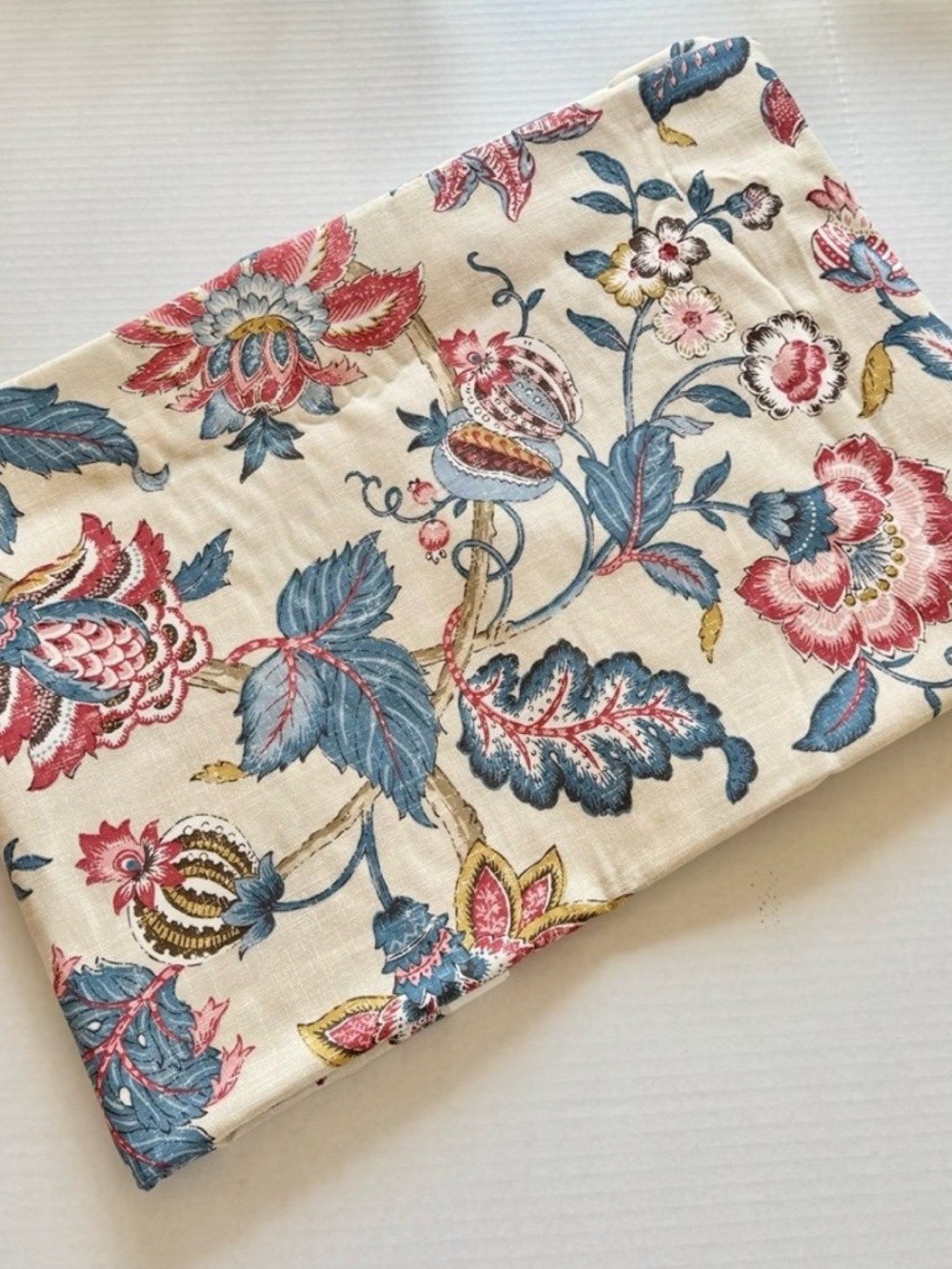 Floral Printed Cotton Fabric Panel in Cream, Blue & Pink